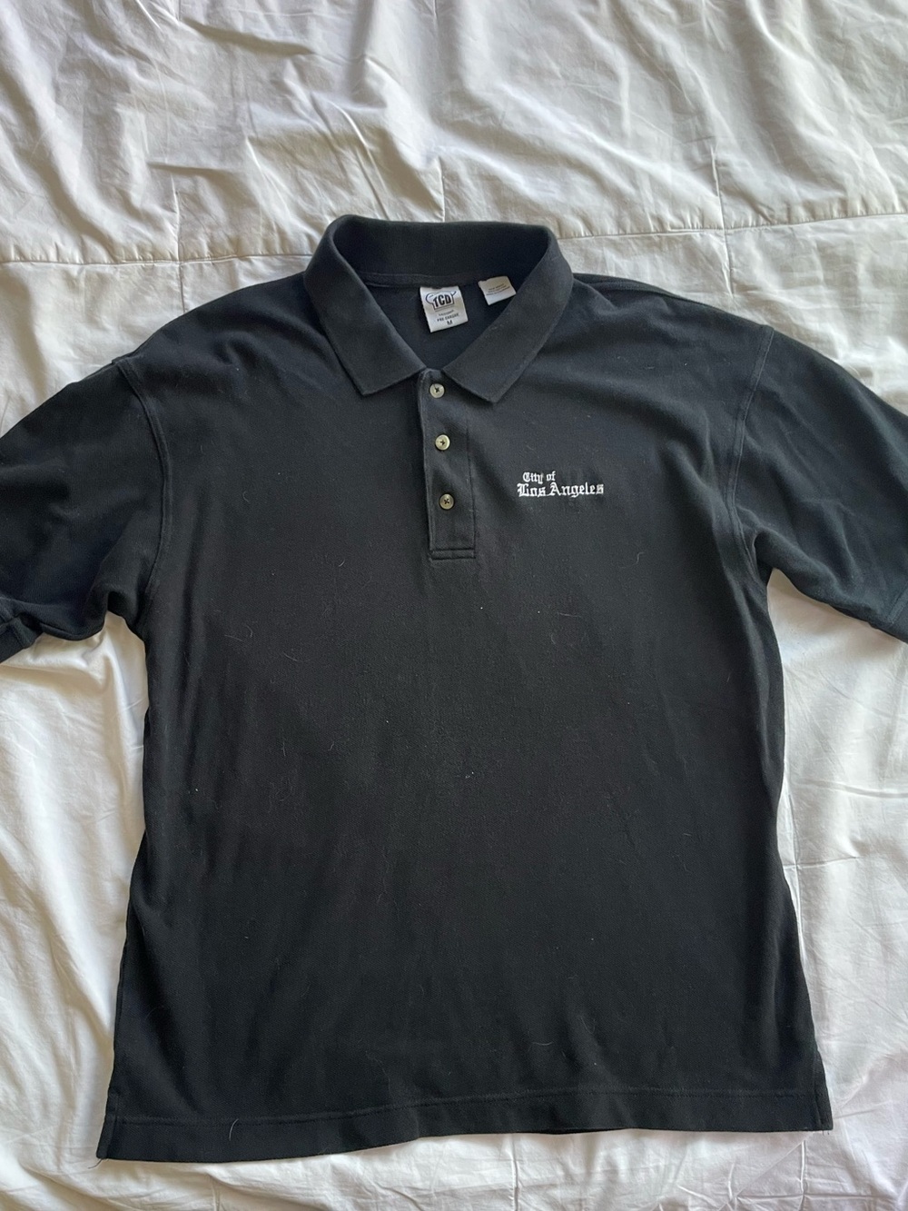 Black Polo Shirt with Embroidered 'Los Angeles' Detail Size Medium Unisex
